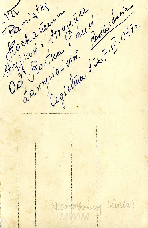 KKE 4070a.jpg - Rewers KKE 4070. Lusia i Rostek Niedroszlańscy, Cegielnia, 7 IV 1947 r.
